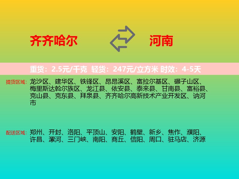 齐齐哈尔到河南长途搬家