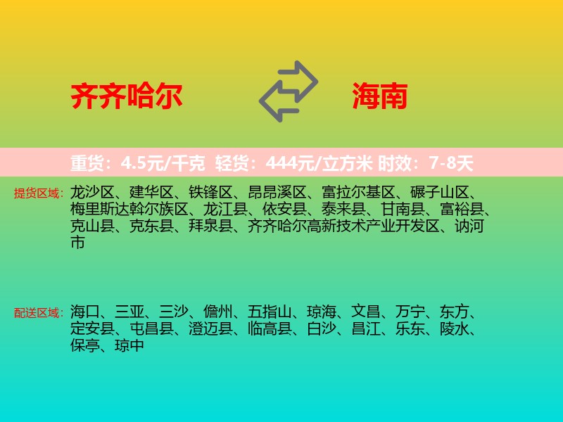 齐齐哈尔到海南长途搬家