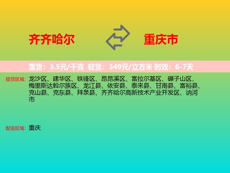 齐齐哈尔到重庆市长途搬家
