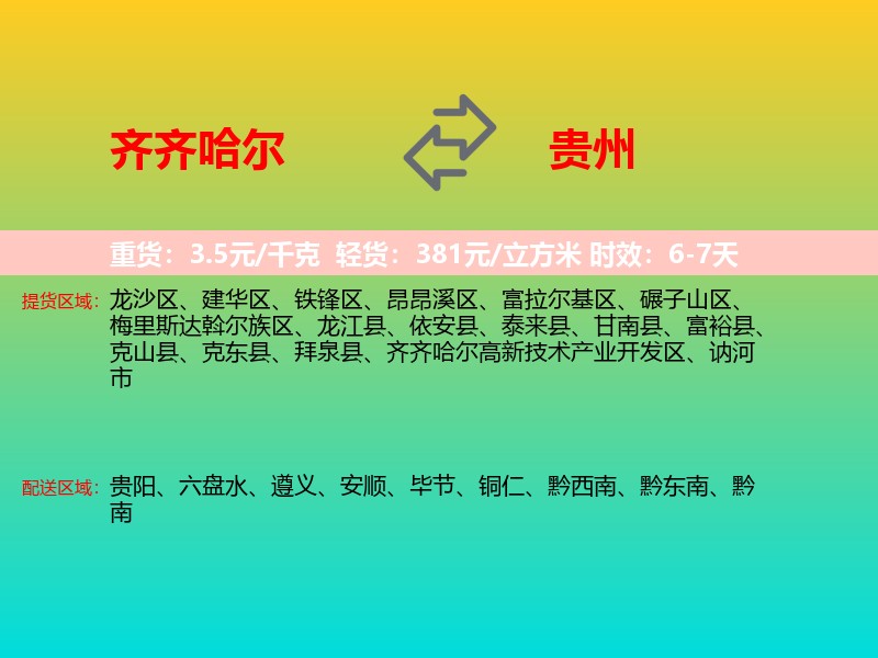 齐齐哈尔到贵州长途搬家