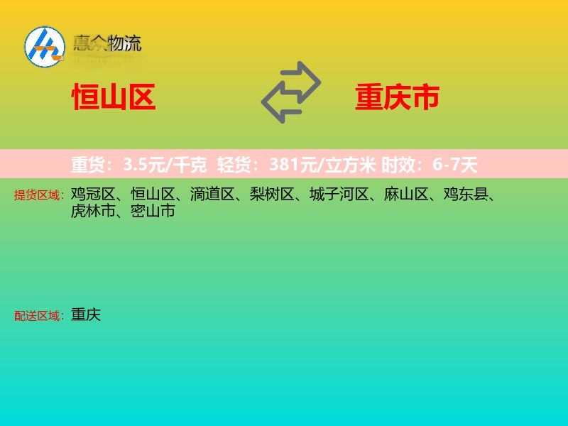 恒山区到重庆市物流专线