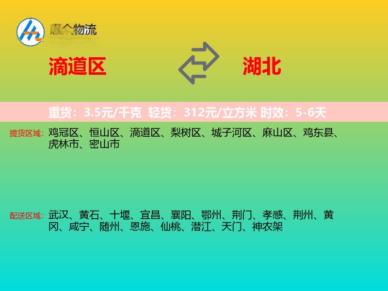 滴道区到湖北物流专线