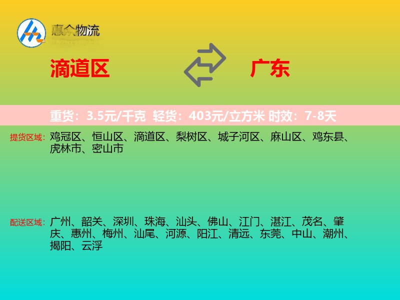 滴道区到广东物流专线