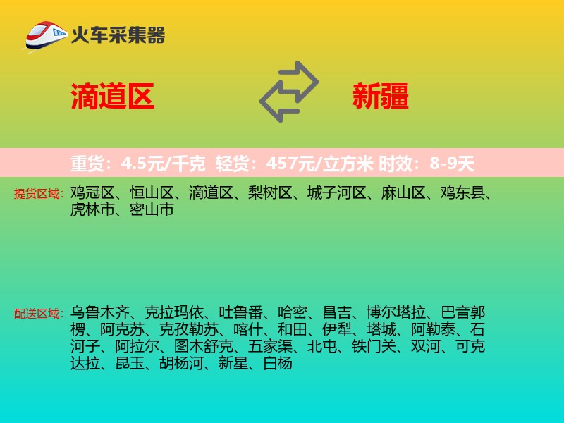 滴道区到新疆物流专线