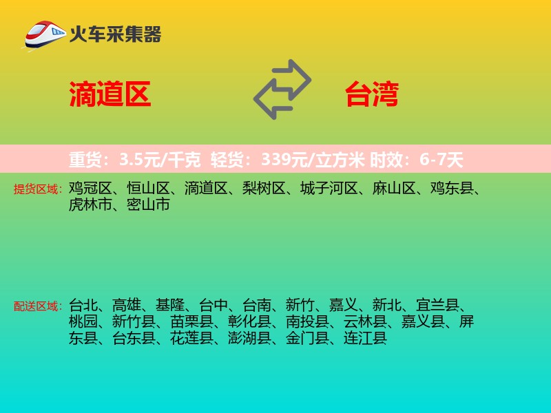 滴道区到台湾长途搬家