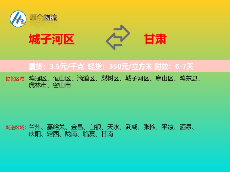 城子河区到甘肃长途搬家