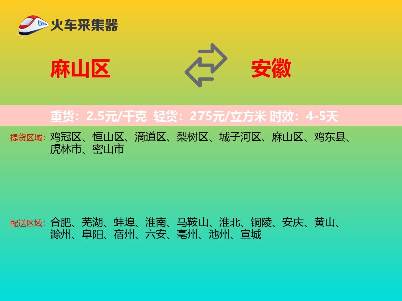 麻山区到安徽物流专线