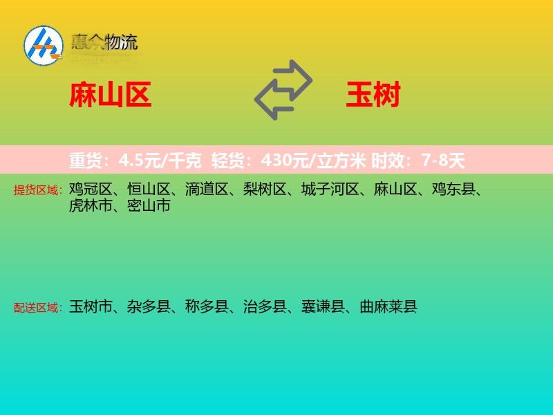 麻山区到玉树物流专线