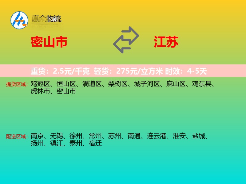 密山市到江苏物流专线