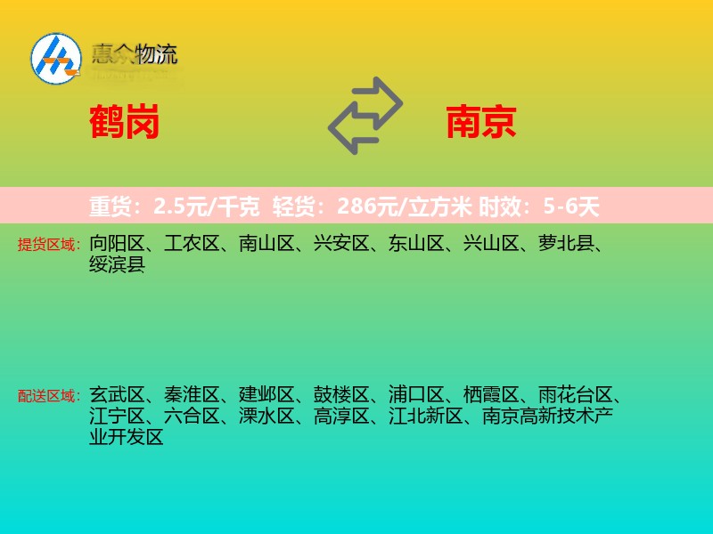 鹤岗到南京物流专线价格时效
