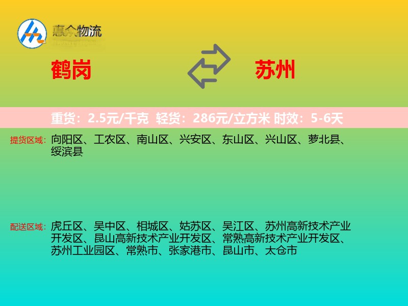 鹤岗到苏州物流专线