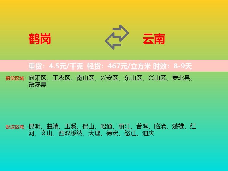 鹤岗到云南长途搬家
