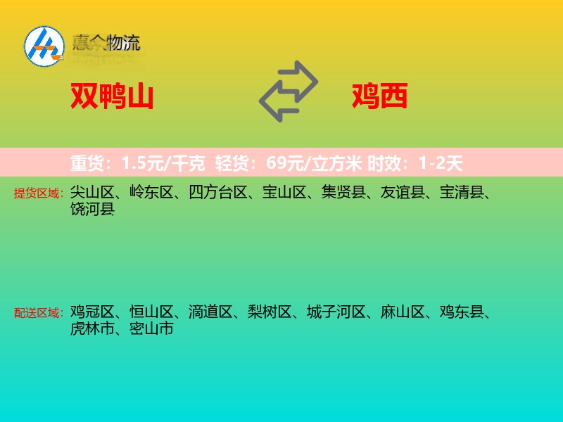 双鸭山到鸡西物流专线