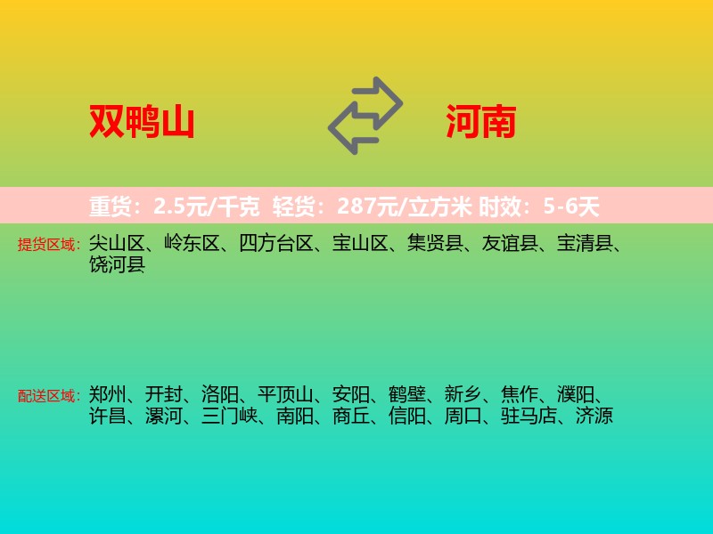 双鸭山到河南长途搬家