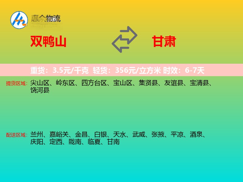 双鸭山到甘肃物流专线