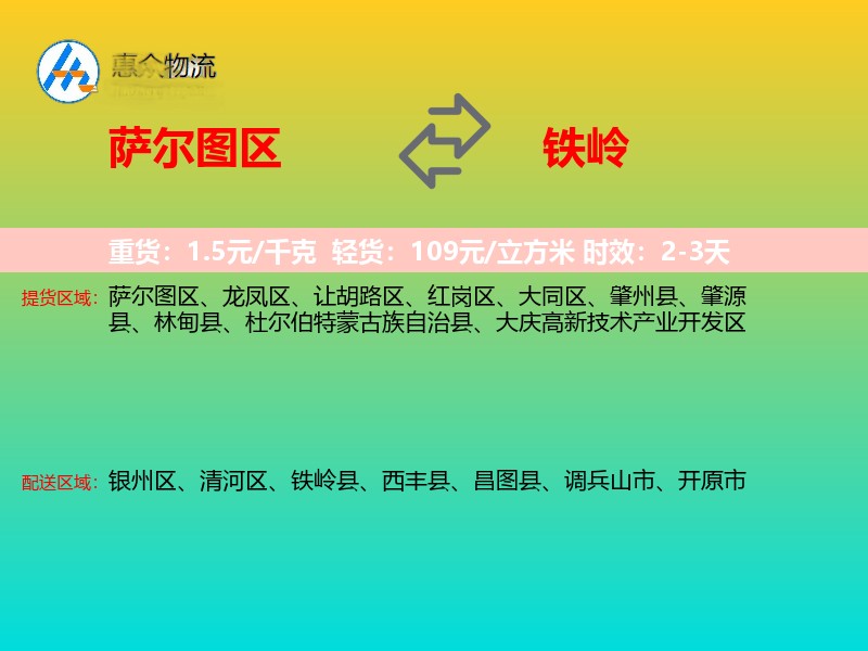 萨尔图区到铁岭物流专线