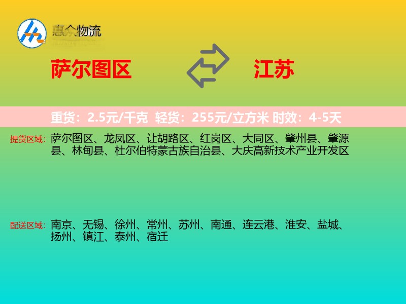 萨尔图区到江苏物流专线