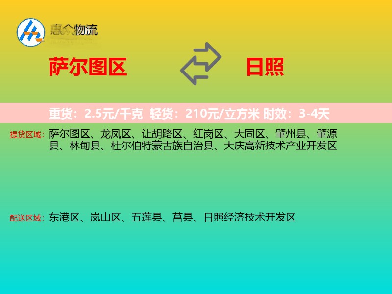 萨尔图区到日照物流专线