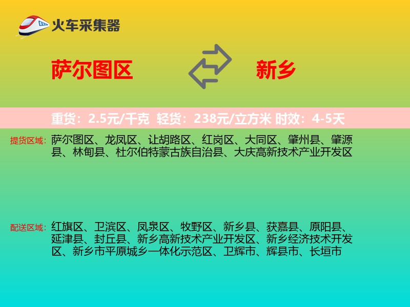 萨尔图区到新乡物流专线