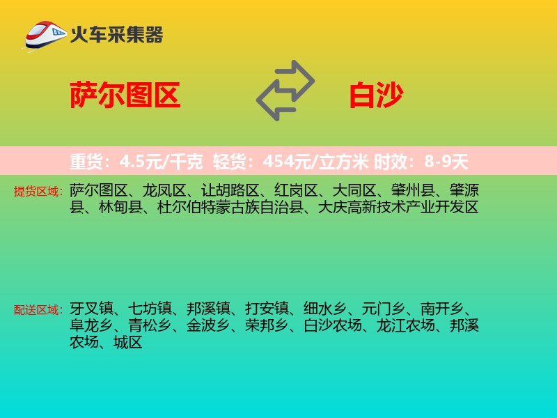 萨尔图区到白沙物流专线