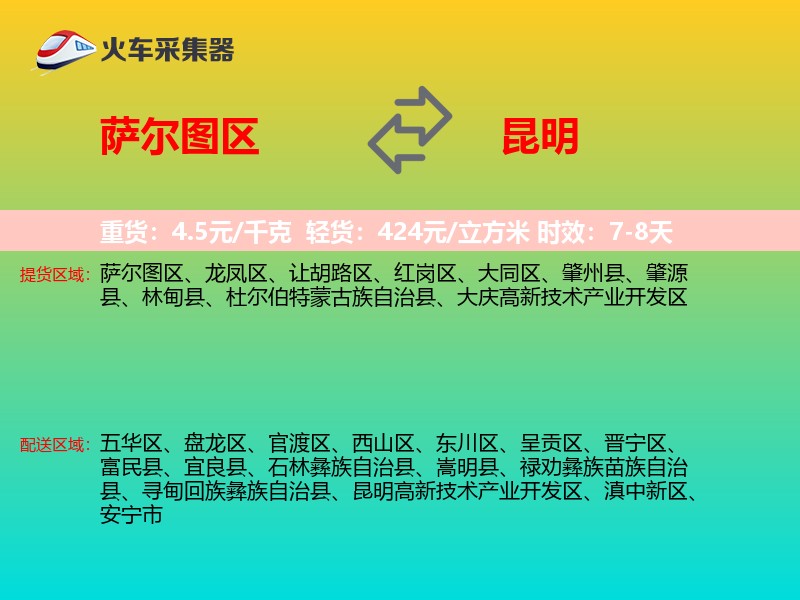 萨尔图区到昆明物流专线