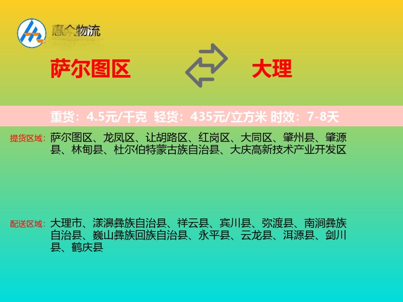 萨尔图区到大理物流专线