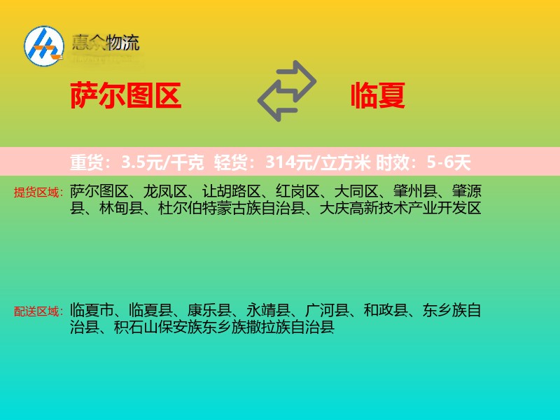 萨尔图区到临夏物流专线