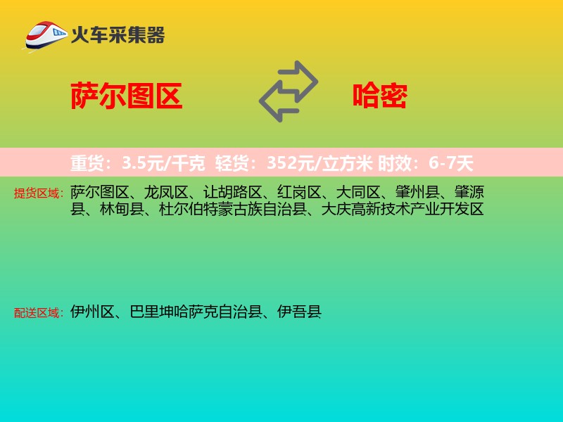 萨尔图区到哈密物流专线