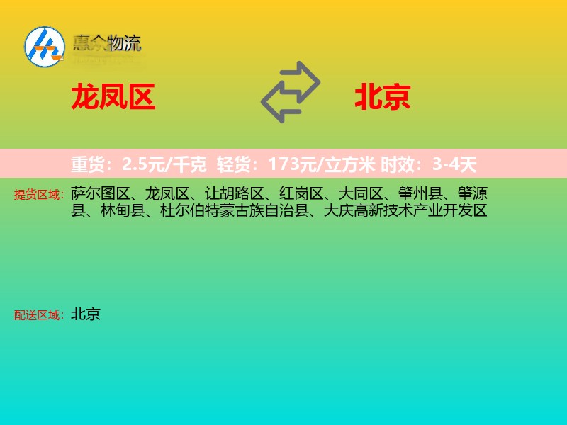 龙凤区到北京物流专线