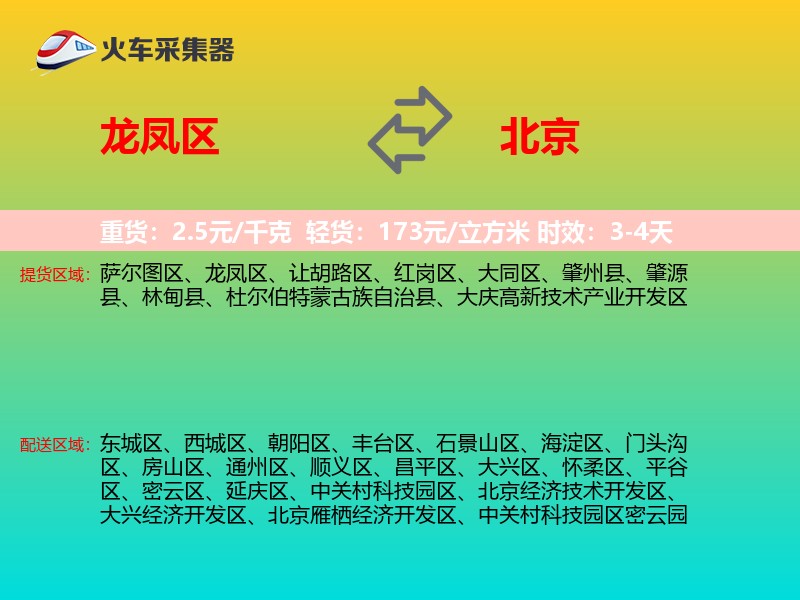 龙凤区到北京物流专线