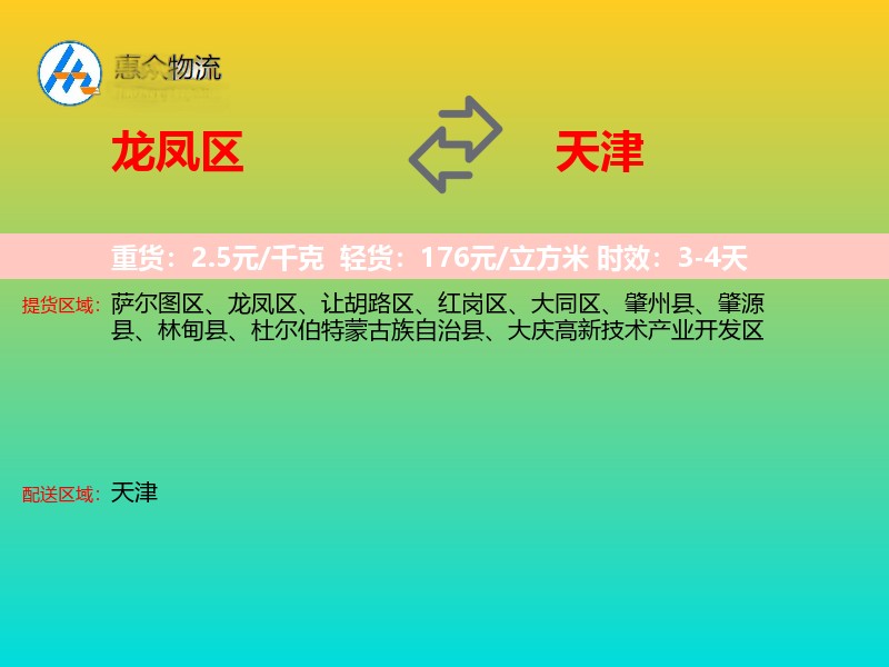 龙凤区到天津物流专线