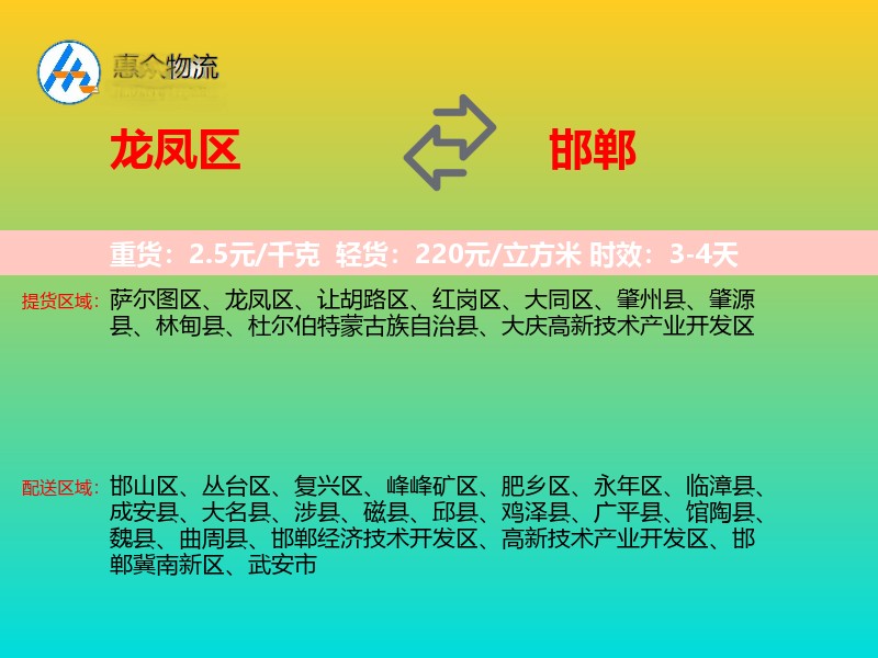 龙凤区到邯郸物流专线