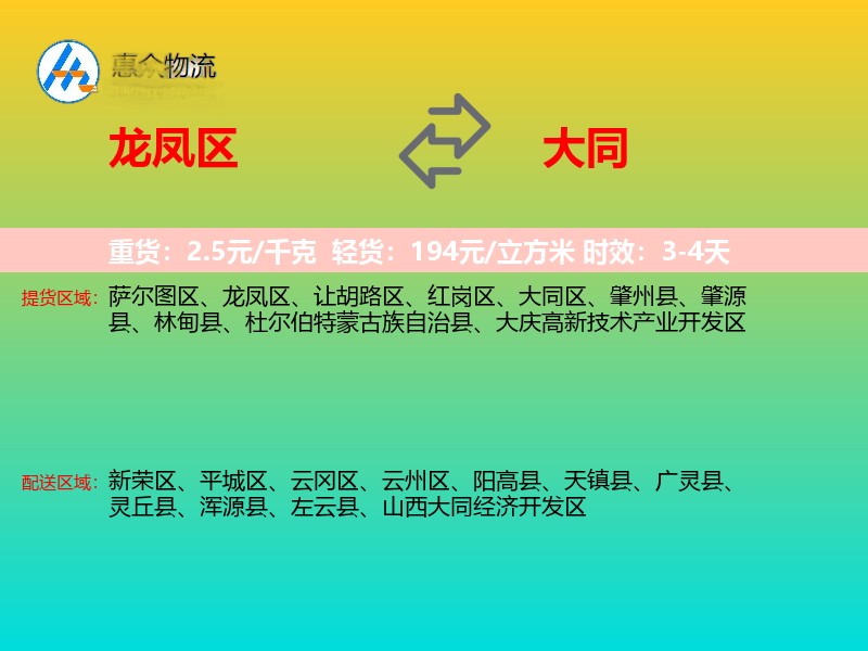 龙凤区到大同物流专线