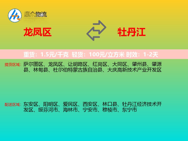 龙凤区到牡丹江物流专线