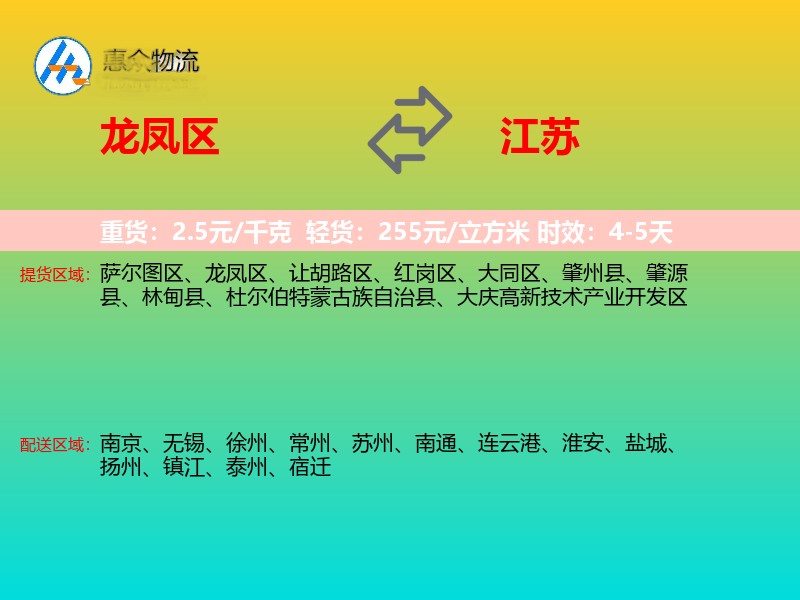 龙凤区到江苏物流专线