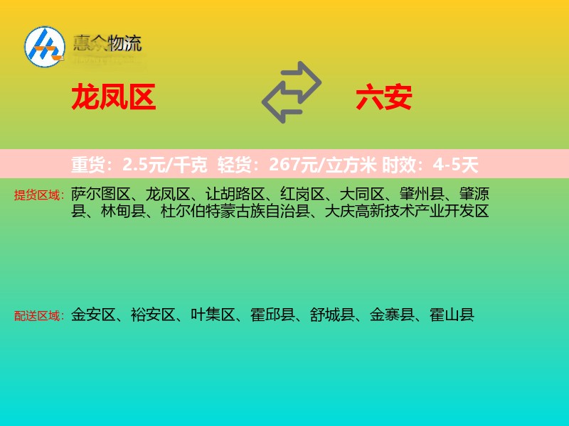 龙凤区到六安物流专线