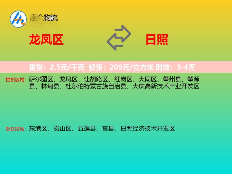 龙凤区到日照物流专线