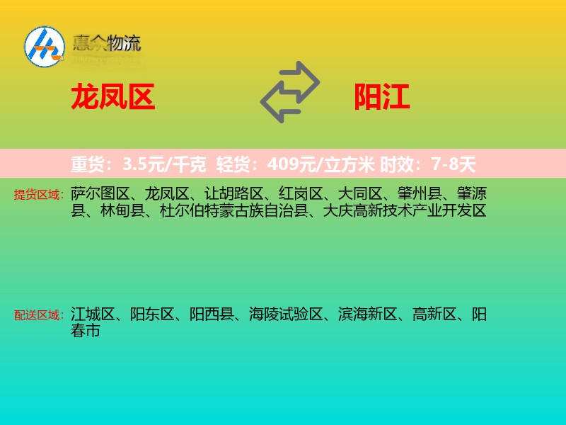 龙凤区到阳江物流专线