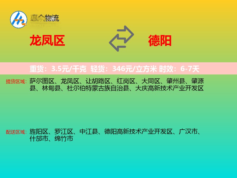 龙凤区到德阳物流专线