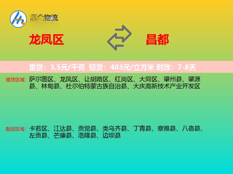 龙凤区到昌都物流专线