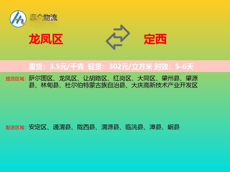 龙凤区到定西物流专线