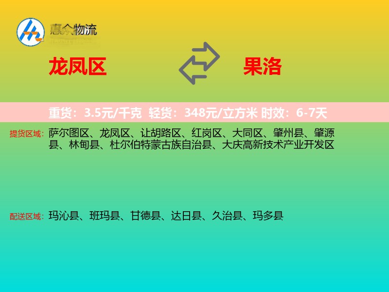 龙凤区到果洛物流专线