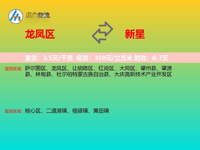 龙凤区到新星物流专线