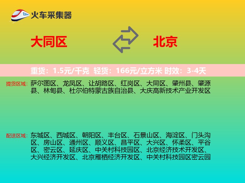 大同区到北京物流专线