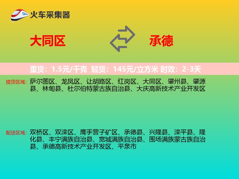 大同区到承德物流专线
