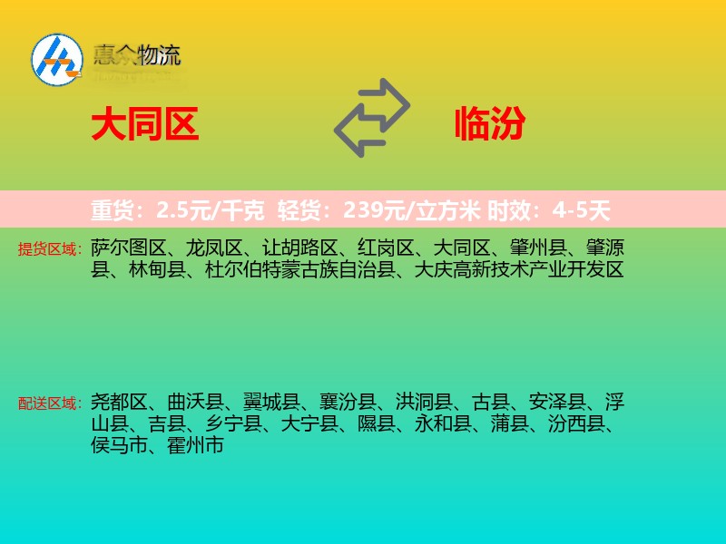 大同区到临汾物流专线