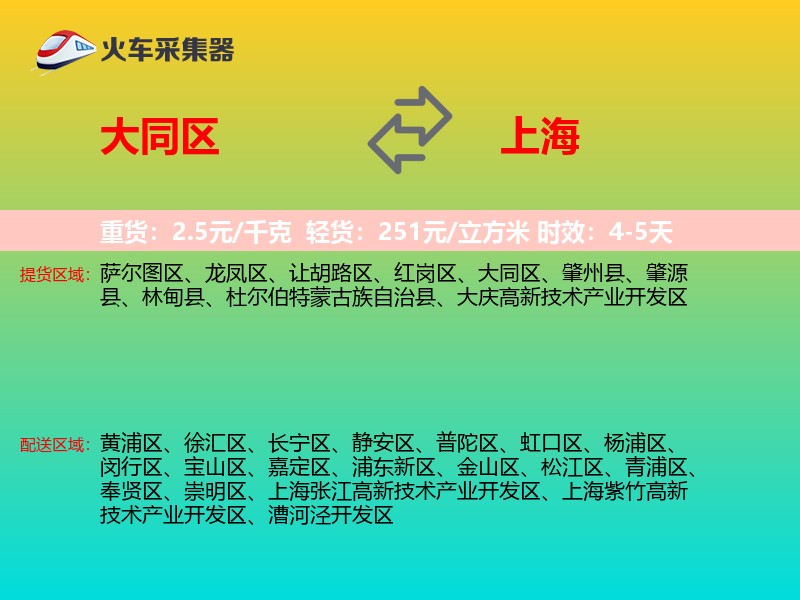大同区到上海物流专线