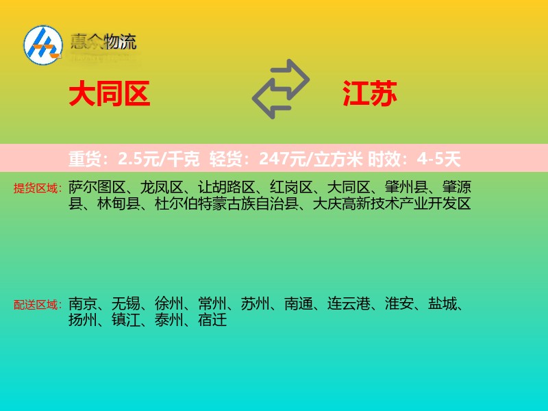 大同区到江苏物流专线