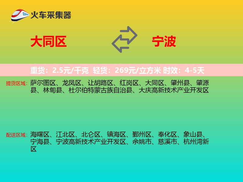 大同区到宁波物流专线