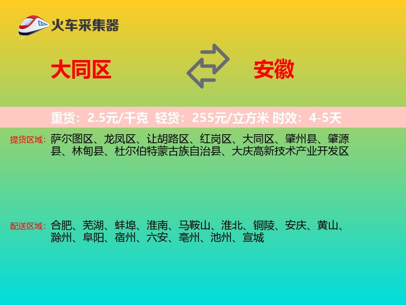 大同区到安徽物流专线